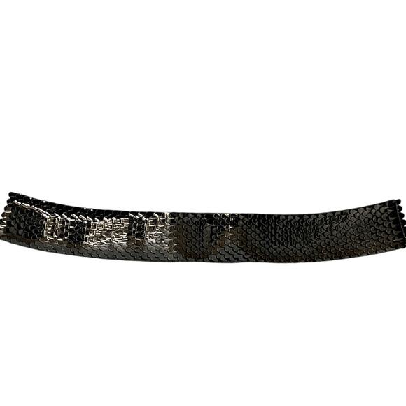 Vintage 80s Black Sequin Scaled Stretch Belt Clip Buckle Women Medium 30”-36” - Picture 3 of 6